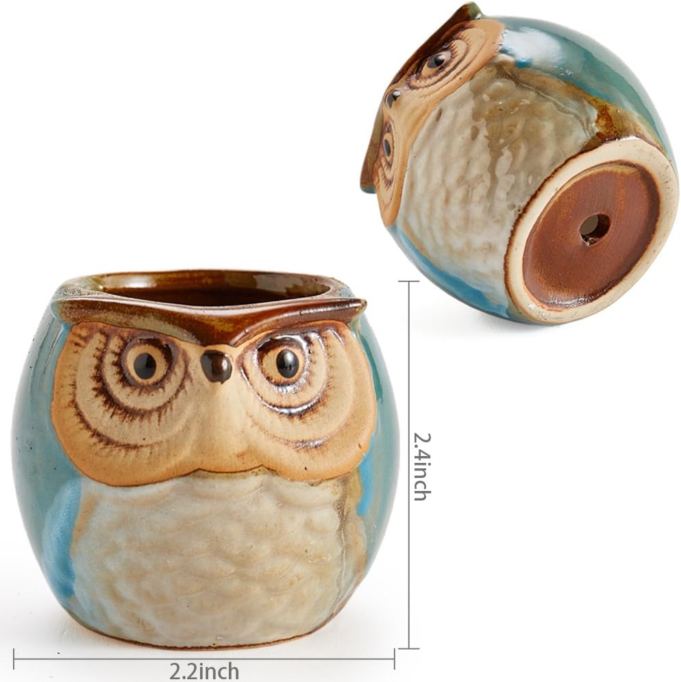 Sun-E 6 in Set Owl Pot Ceramic Flowing Glaze